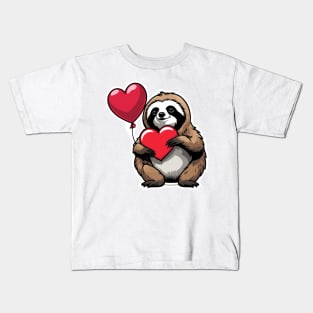 Sloth Heart Balloon - Valentines Day Kids T-Shirt